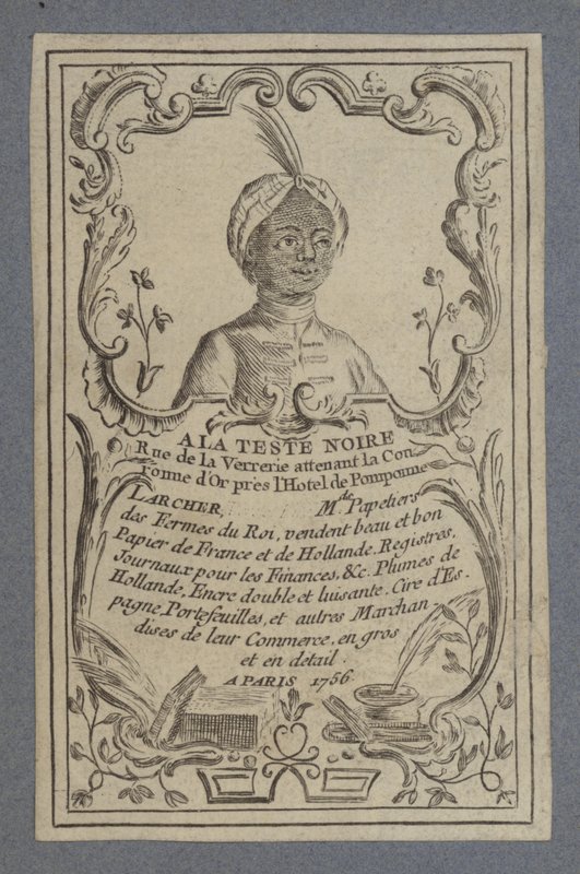 Mainos A la Teste Noire -paperikoneista, Pariisi, 1756 tekijältä French School