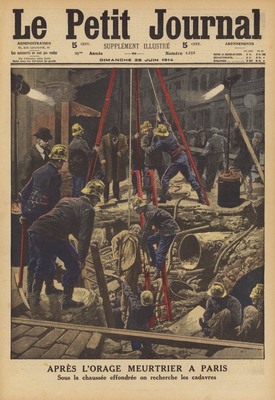 Pariisin tappavan ukkosmyrskyn jälki (väri litho) tekijältä French School