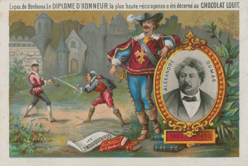 Alexandre Dumas ja kohtaus elokuvasta Kolme muskettisoturia tekijältä French School