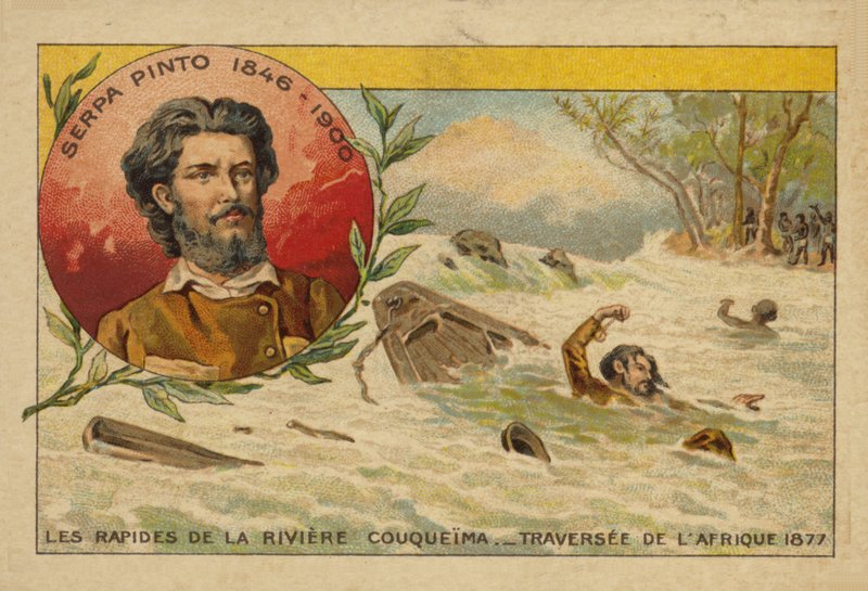 Alexandre de Serpa Pinto (1846-1900) kamppaili Cuando-joen kosken läpi ylittäessään Afrikan vuonna 1877 tekijältä French School
