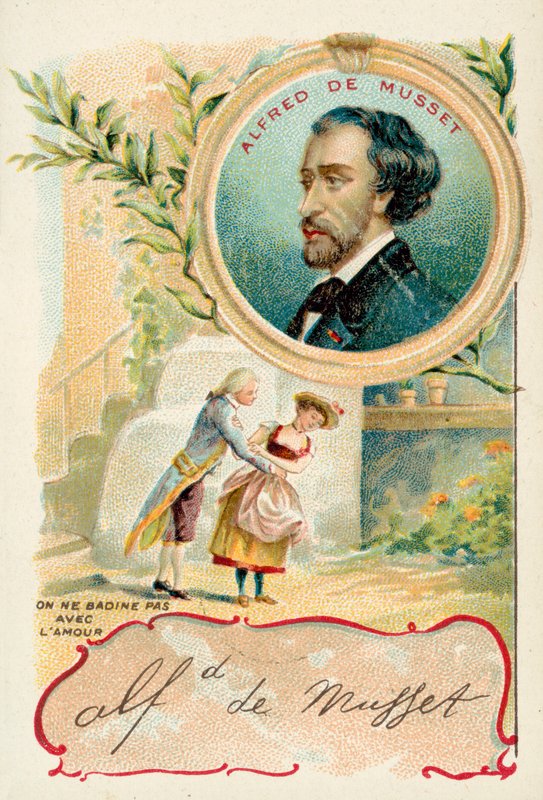 Alfred de Musset, ranskalainen näytelmäkirjailija, kirjailija ja runoilija (chromolitho) tekijältä French School