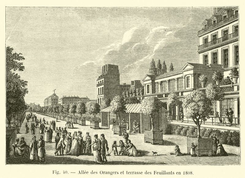 Allee des Orangers ja Feuillantsin terassi vuonna 1808 tekijältä French School