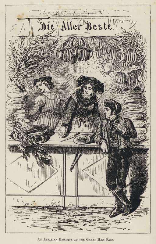 Elsassilainen barakka suurilla kinkkumessuilla (kaiverrus). tekijältä French School