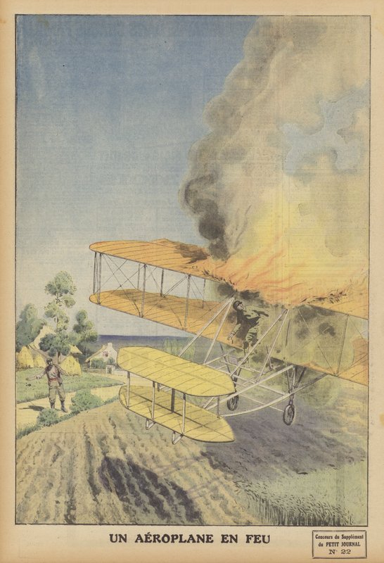 Lentokone tulessa (väri litho) tekijältä French School