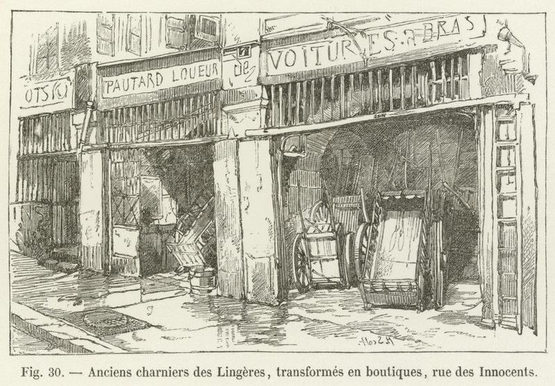Entinen Lingeresin joukkohauta, muutettu kaupoiksi, rue des Innocents tekijältä French School