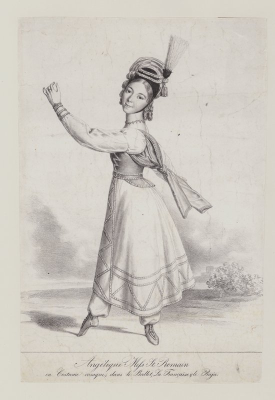 Angelique St Romain Mees kasakka-asussa balettiin La Francaise et le Raja (litho) tekijältä French School