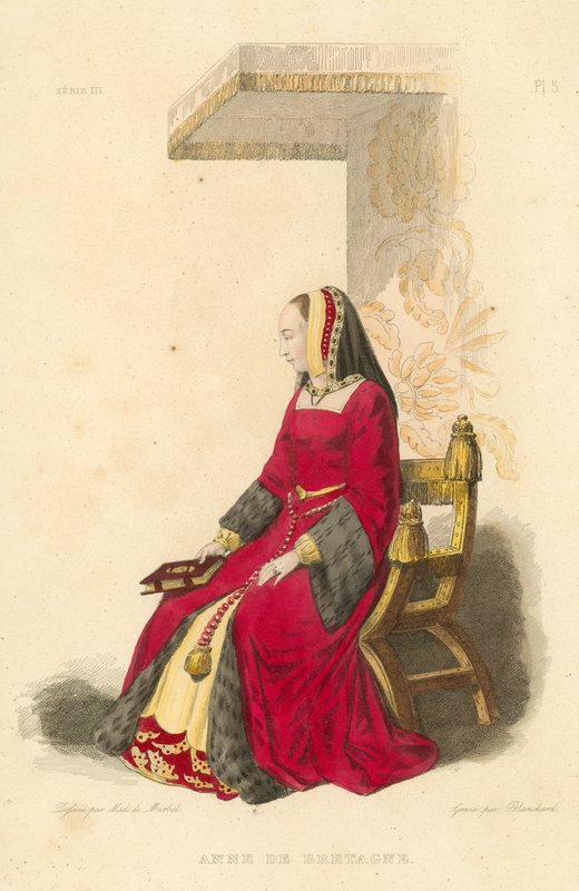 Anne of Bretagne (värillinen kaiverrus) tekijältä French School