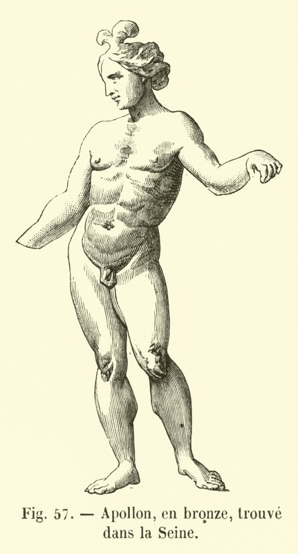 Apollo, pronssia, löydetty Seinen rannalta (kaiverrus). tekijältä French School