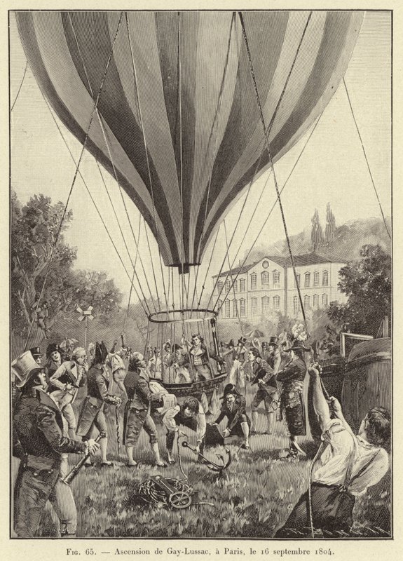 Gay-Lussacin taivaaseenastuminen, Pariisissa, 16. syyskuuta 1804 (kaiverrus) tekijältä French School
