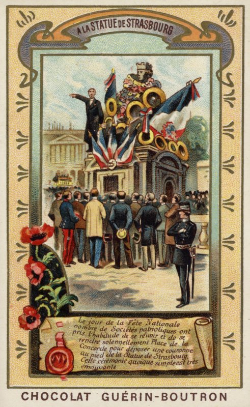 Strasbourgin patsaalla, Place de la Concorde, Pariisi (chromolitho) tekijältä French School