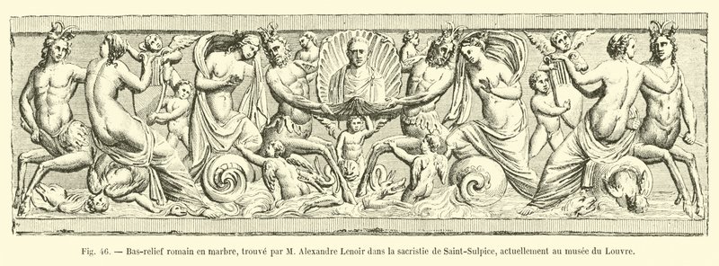 M Alexandre Lenoir löysi roomalaisen marmorisen bareljeefin Saint-Sulpicen sakristista, tällä hetkellä Louvre-museossa tekijältä French School