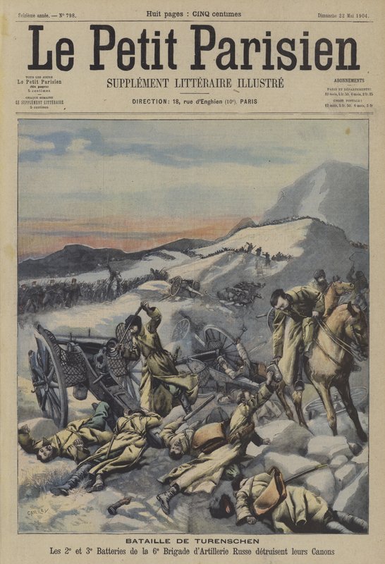 Yalu-joen taistelu, Venäjän ja Japanin sota (väri litho) tekijältä French School