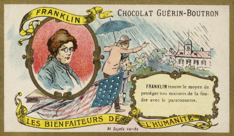 Benjamin Franklin, yhdysvaltalainen tiedemies, keksijä ja poliitikko (chromolitho) tekijältä French School