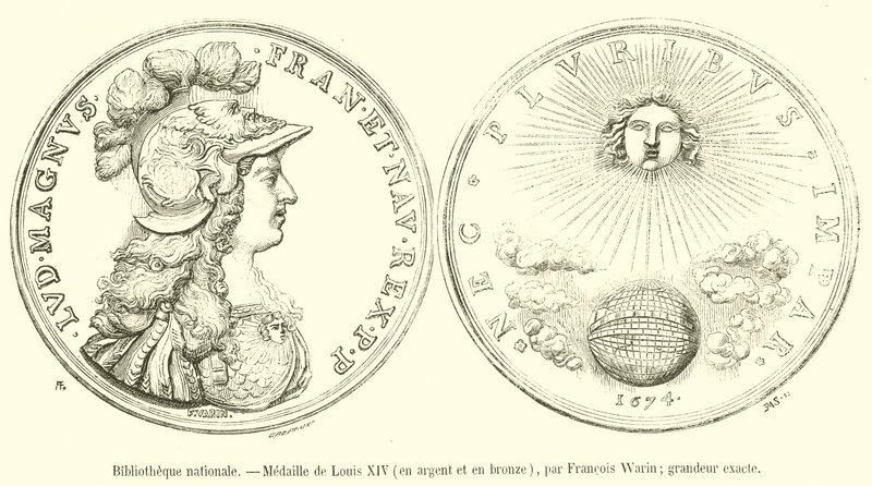 Kansalliskirjasto, Ludvig XIV:n mitali, hopeaa ja pronssia (kaiverrus) tekijältä French School