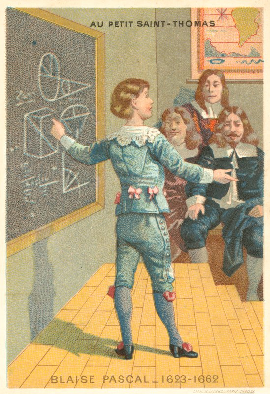 Blaise Pascal, ranskalainen fyysikko ja matemaatikko (chromolitho) tekijältä French School