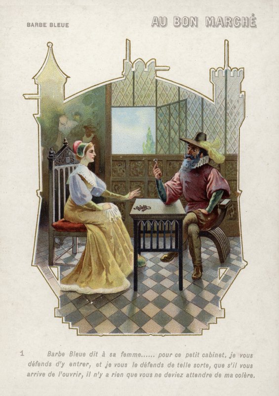 Siniparta kieltää vaimoaan pääsemästä huoneeseensa (chromolitho) tekijältä French School
