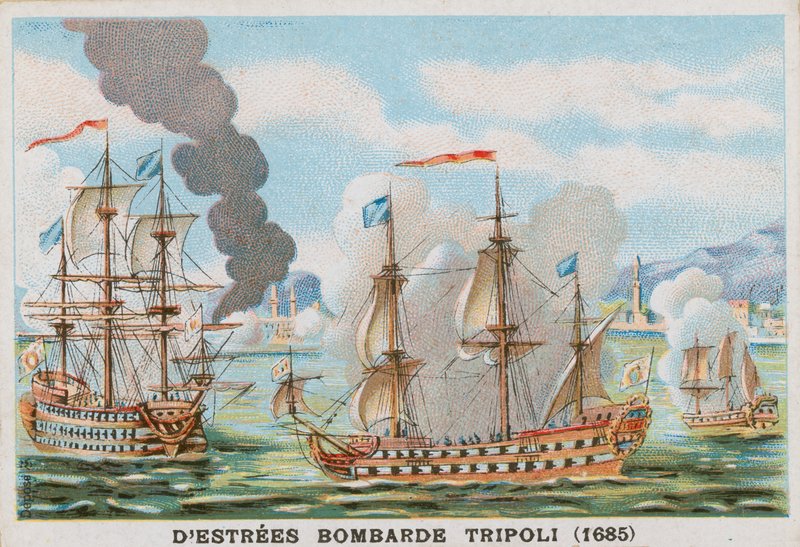 Ranskan amiraali Jean II dEstrees pommitti Tripolia, 1685 tekijältä French School