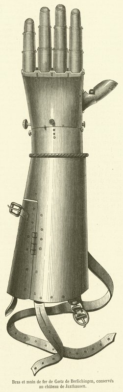 Bras et main de fer de Goetz de Berlichingen, säilykkeet au chateau de Jaxthausen (kaiverrus) tekijältä French School