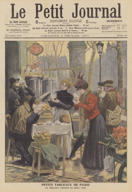 Aamiainen ulkoilmassa Pariisissa (väri litho) tekijältä French School