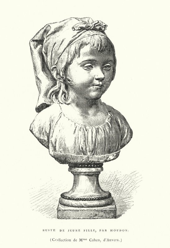 Nuoren tytön rintakuva, ranskalainen kuvanveistäjä Jean-Antoine Houdon, 1700-luvun loppu tai 1800-luvun alku (kaiverrus) tekijältä French School