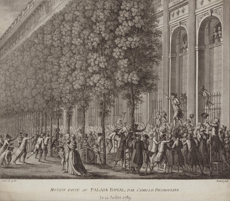 Camille Desmoulins kutsuu aseita Pariisin Palais Royalin ihmisille tekijältä French School