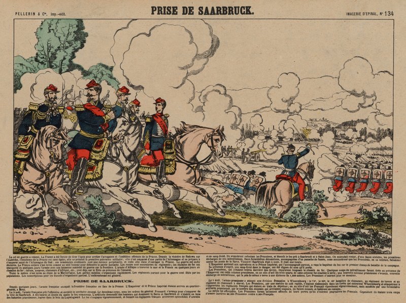 Saarbrückenin valloitus Ranskan, Ranskan ja Preussin sodan toimesta, 2. elokuuta 1870 (värikaiverrus) tekijältä French School