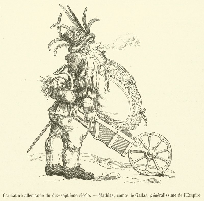 1700-luvun saksalainen karikatyyri, Mathias, Gallasin kreivi, Imperiumin generalissimo (kaiverrus) tekijältä French School
