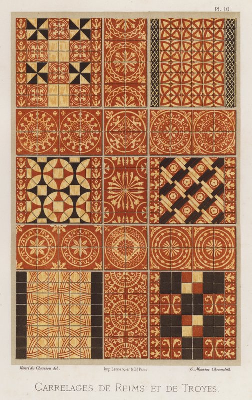 Reims ja Troyes laatat (väri litho) tekijältä French School