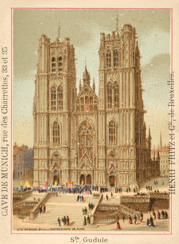 Pyhän Mikaelin ja Pyhän Gudulan katedraali, Bryssel (chromolitho) tekijältä French School