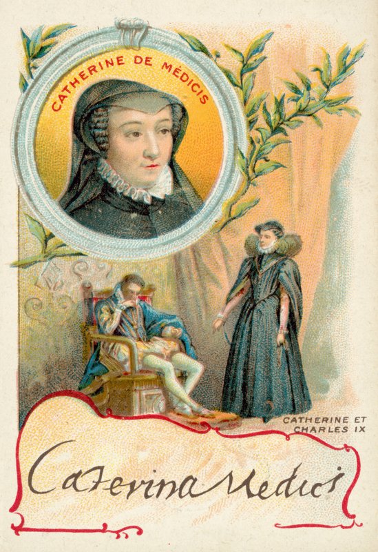 Catherine de Medici ja hänen miehensä Kaarle IX Ranskalainen (chromolitho) tekijältä French School