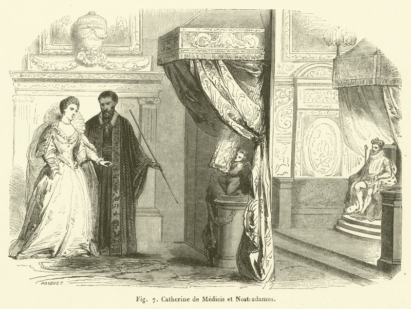Catherine de Medicis ja Nostradamus (kaiverrus) tekijältä French School