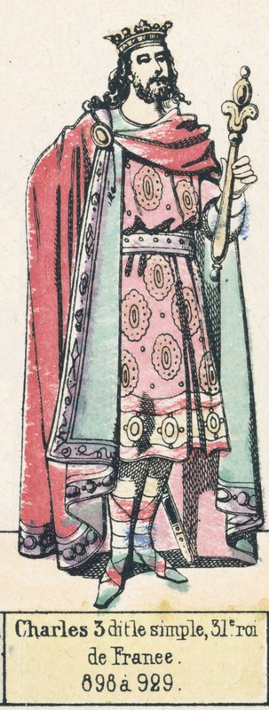 Charles 3 dit le simple, 31. Ranskan kuningas, 898-929 (värillinen kaiverrus) tekijältä French School