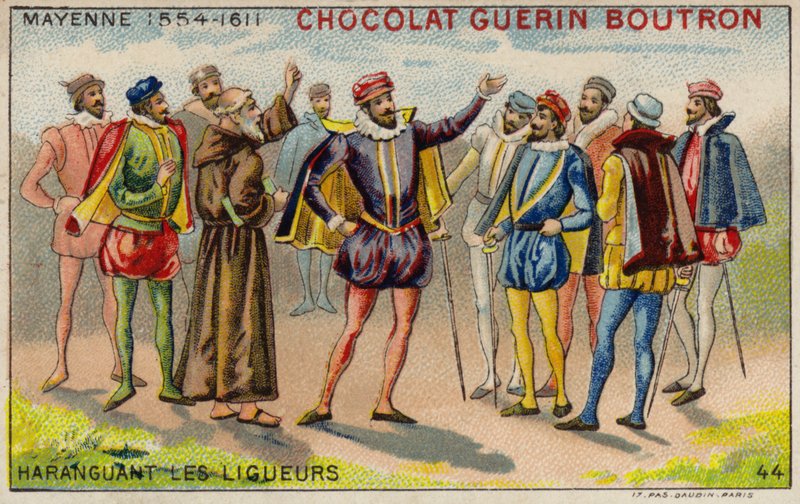Charles, Mayennen herttua, puhui katolisen liiton (chromolitho) jäsenille tekijältä French School