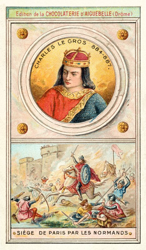 Kaarle lihava ja viikinkien piiritys Pariisin, 885-886 (chromolitho) tekijältä French School