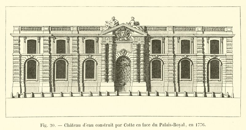 Cotten rakentama vesitorni Palais-Royalia vastapäätä vuonna 1776 tekijältä French School