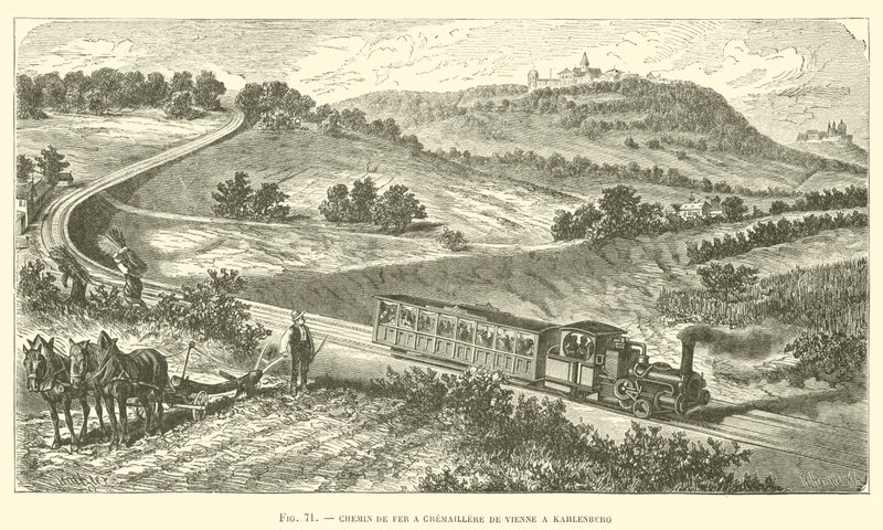Rack Railway Wienistä Kahlenbergiin (kaiverrus) tekijältä French School