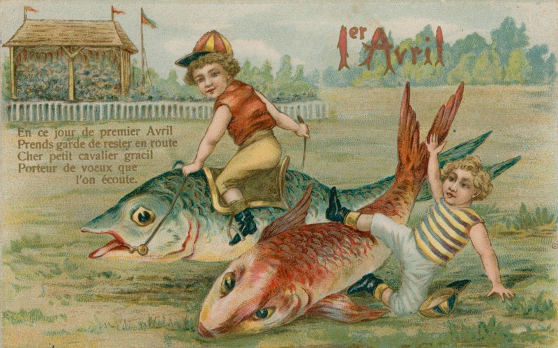 Lapsijockeyt kilpailevat kalalla, 1. huhtikuuta kortti, 1913 tekijältä French School