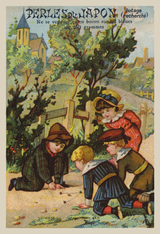 Lapset leikkivät marmoria (chromolitho) tekijältä French School