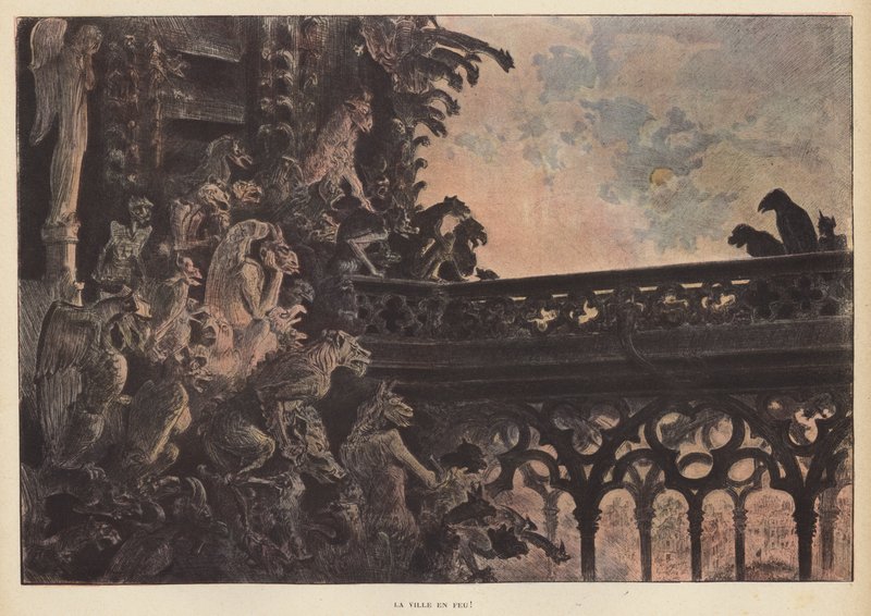 Kaupunki tulessa (väri litho) tekijältä French School