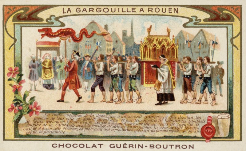 Pyhän Romanuksen (chromolitho) Rouenin Gargouillesta vapauttamisen muistoksi tekijältä French School