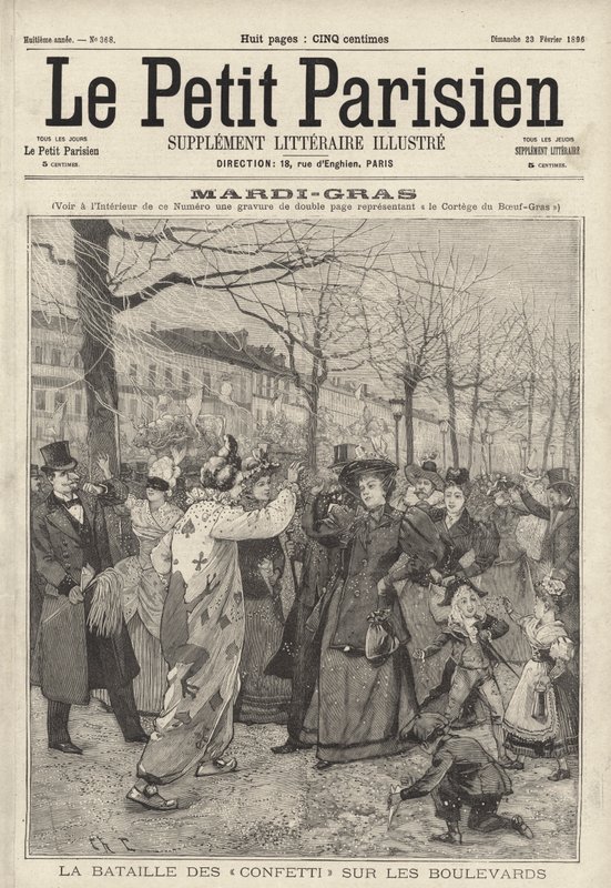 Konfettitaistelu Pariisin bulevardilla Mardi Grasissa (kaiverrus) tekijältä French School