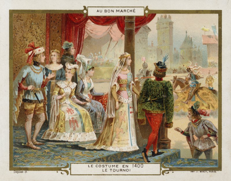 Puku vuonna 1400 - turnaus (chromolitho) tekijältä French School