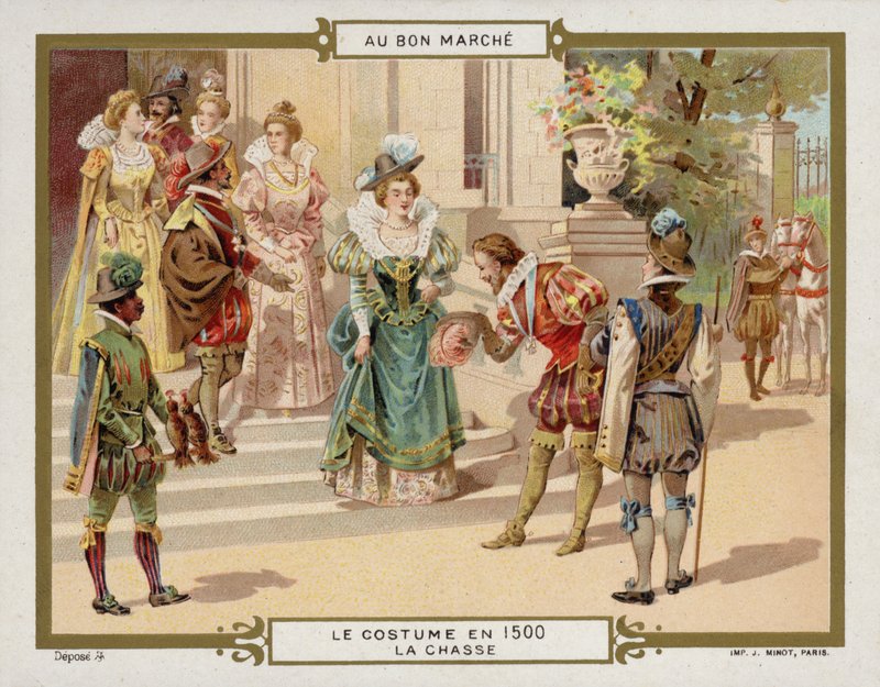 Puku vuonna 1500 - metsästys (chromolitho) tekijältä French School