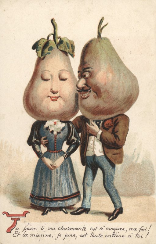 Pari päärynäpäillä (väri litho) tekijältä French School