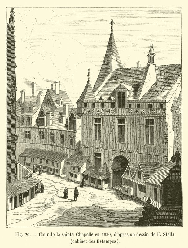 Sainte Chapellen sisäpiha vuonna 1630, F Stellan piirustuksen mukaan, Cabinet des Estampes tekijältä French School