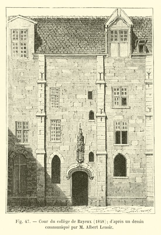 Bayeux Collegen sisäpiha, 1848; M Albert Lenoirin toimittamasta piirroksesta tekijältä French School
