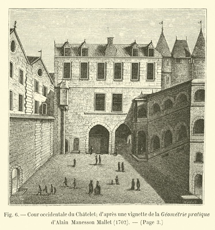 Chateletin länsipiha; vinjetin jälkeen Alain Manesson Malletin käytännön geometriasta, 1702 tekijältä French School
