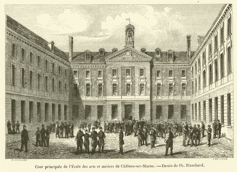 Chalons-sur-Marnen taide- ja käsityökoulun pääpiha (kaiverrus) tekijältä French School