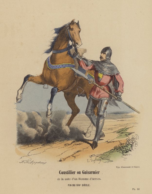 Coustillier tai Guisarmier asemiehen sarjassa, 1300-luvun loppu (värillinen kaiverrus) tekijältä French School