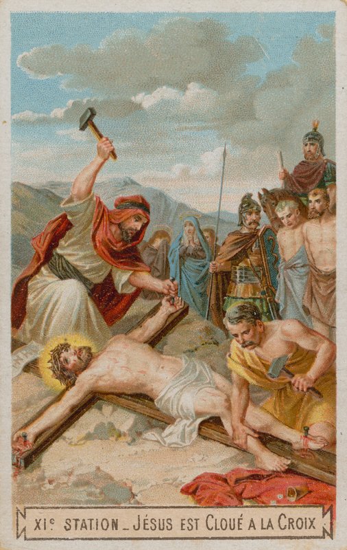 Ristiinnaulitseminen: Jeesus naulitaan ristille. 11. Ristin asema tekijältä French School